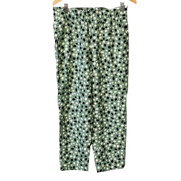 Ann Taylor Womens pull on green/white/black paperbag pants, size Medium leopard - Picture 3 of 10